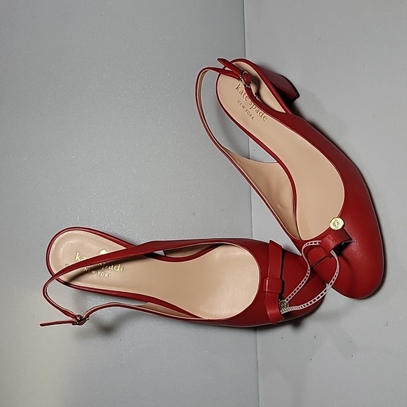 Kate Spade Cherry Red Leather Bow Slingback Heels Size 9.5 M - Picture 3 of 14